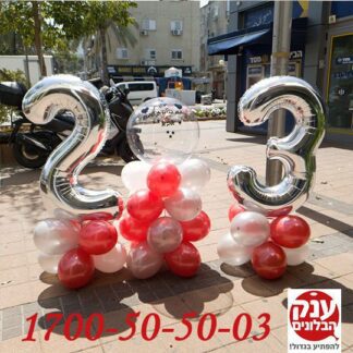 בלונים ליום 23 עם כיתוב אישי הקדשה בקטנה