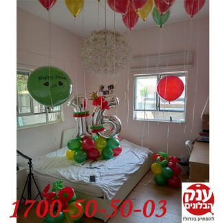 עיצוב חדר בלונים יום הולדת 16 צבעי ג'ונגל